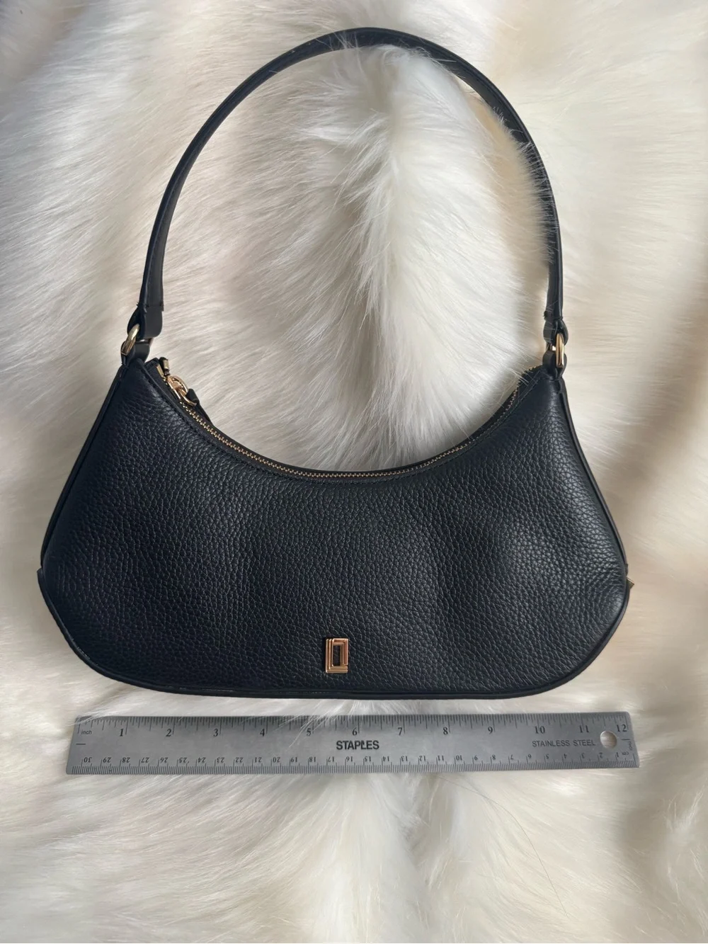 Karl Lagerfeld Black Pebbled Leather Crescent Shoulder Bag with Gold Hardware